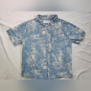 Old Navy Blue Chambray Floral Button-Up Shirt- Boys Small (6/7)